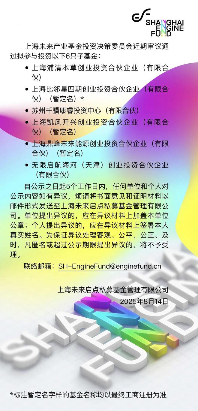 上海未来产业基金拟参与投资6只子基金
